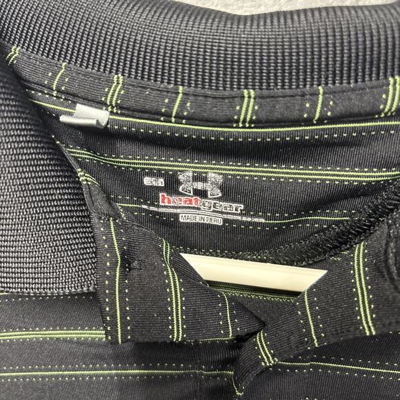Under Armour Heatgear Polo Shirt Mens SM Greenbrier Classic Black Green Striped - Picture 5 of 9